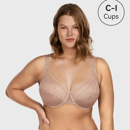Nolani Floral Lace Plus Size Underwire Unlined Unpadded Full Coverage Minimizer Bra