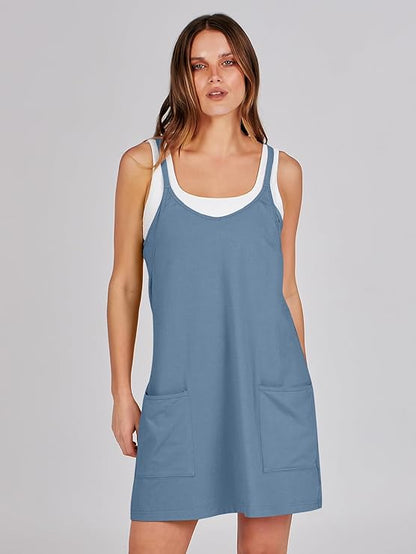 Sleeveless Athletic Dress – Built-In Shorts & Pockets