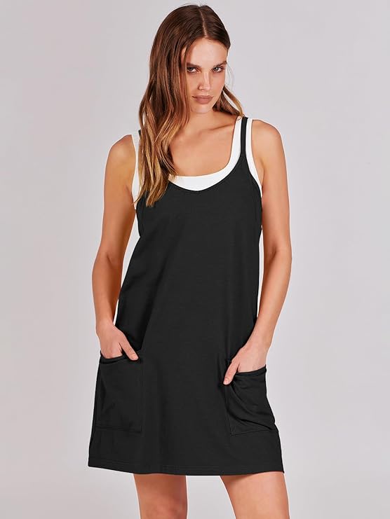 Sleeveless Athletic Dress – Built-In Shorts & Pockets