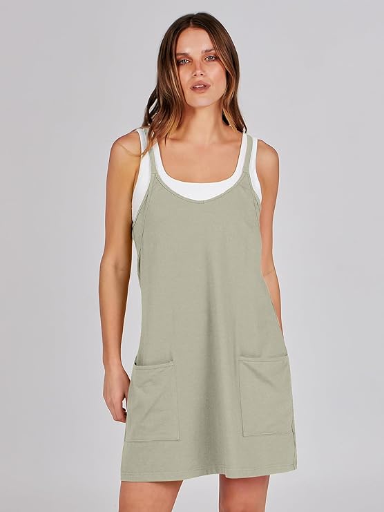 Sleeveless Athletic Dress – Built-In Shorts & Pockets
