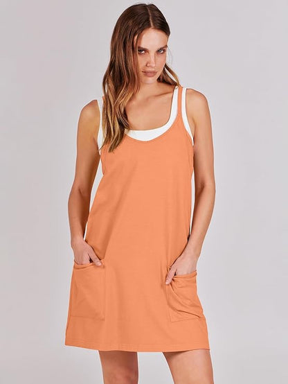 Sleeveless Athletic Dress – Built-In Shorts & Pockets