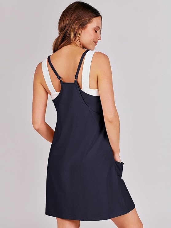 Sleeveless Athletic Dress – Built-In Shorts & Pockets