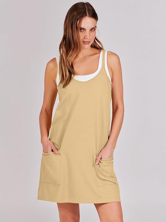 Sleeveless Athletic Dress – Built-In Shorts & Pockets
