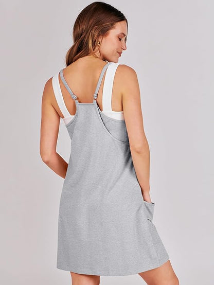Sleeveless Athletic Dress – Built-In Shorts & Pockets