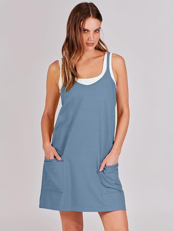 Sleeveless Athletic Dress – Built-In Shorts & Pockets