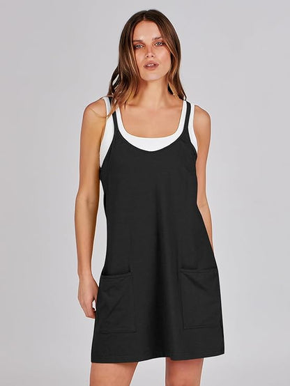 Sleeveless Athletic Dress – Built-In Shorts & Pockets