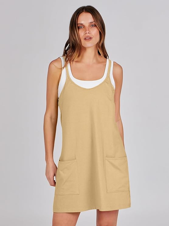 Sleeveless Athletic Dress – Built-In Shorts & Pockets