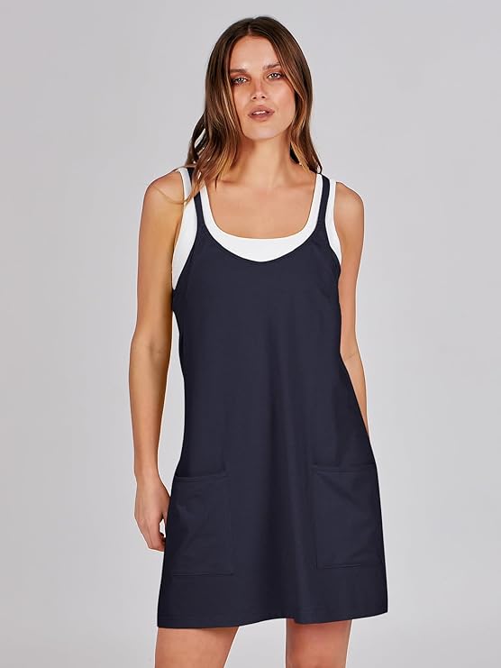 Sleeveless Athletic Dress – Built-In Shorts & Pockets