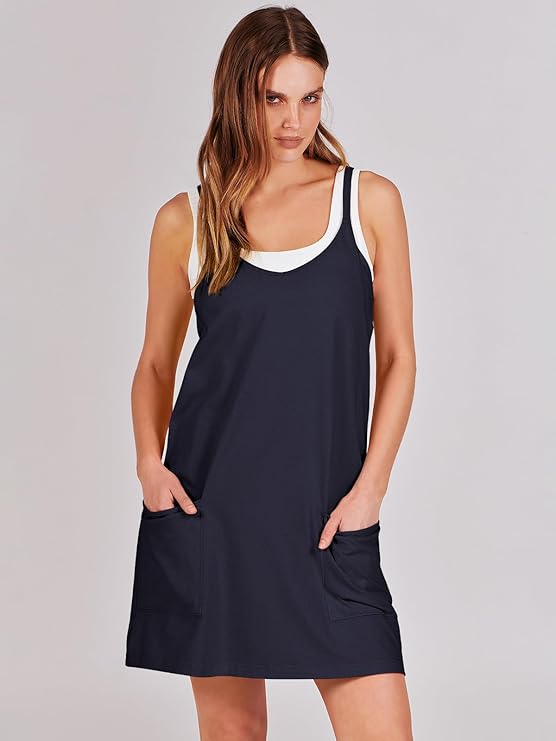 Sleeveless Athletic Dress – Built-In Shorts & Pockets