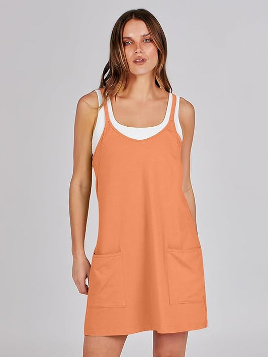 Sleeveless Athletic Dress – Built-In Shorts & Pockets