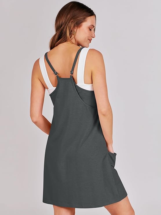 Sleeveless Athletic Dress – Built-In Shorts & Pockets
