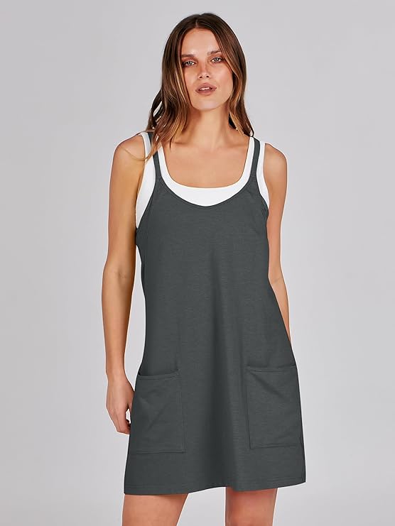 Sleeveless Athletic Dress – Built-In Shorts & Pockets