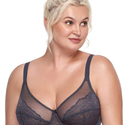 Nolani Floral Lace Plus Size Underwire Unlined Unpadded Full Coverage Minimizer Bra